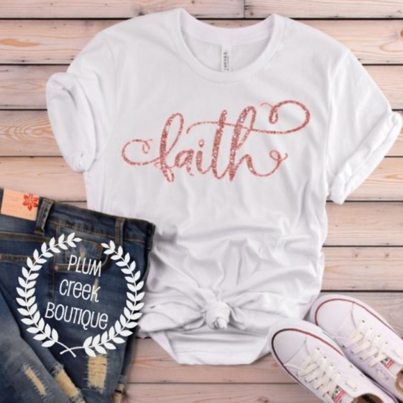Plum Creek Boutique Tops - NEW Faith Based TShirt in Rose Gold Glitter- NEW